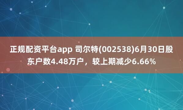正规配资平台app 司尔特(002538)6月30日股东户数4.48万户，较上期减少6.66%
