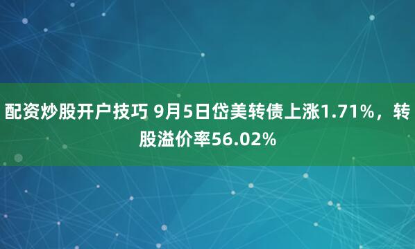 配资炒股开户技巧 9月5日岱美转债上涨1.71%，转股溢价率56.02%
